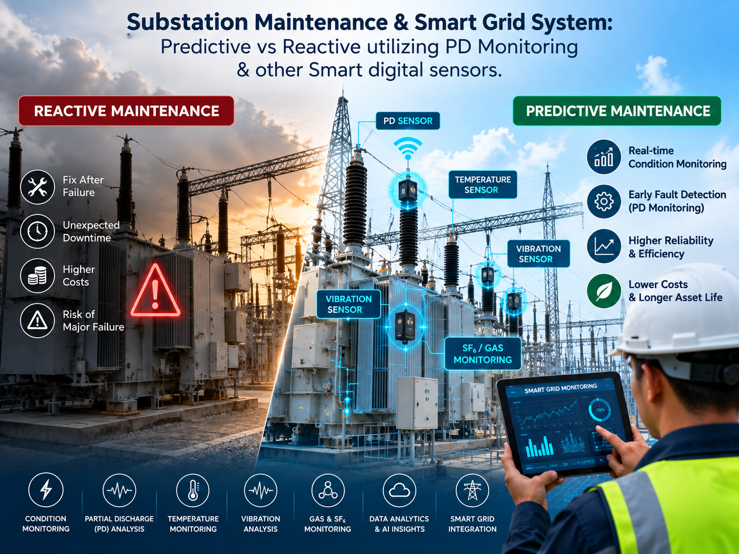 Predictive substation maintenance using Partial Discharge monitoring for GIS, transformers and HV cables